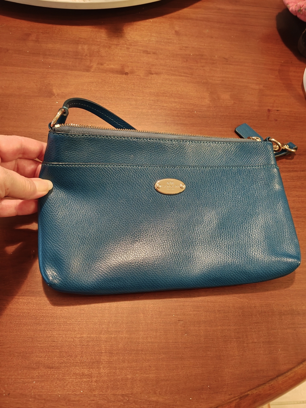 Coach Leather Wristlet Clutch in Teal